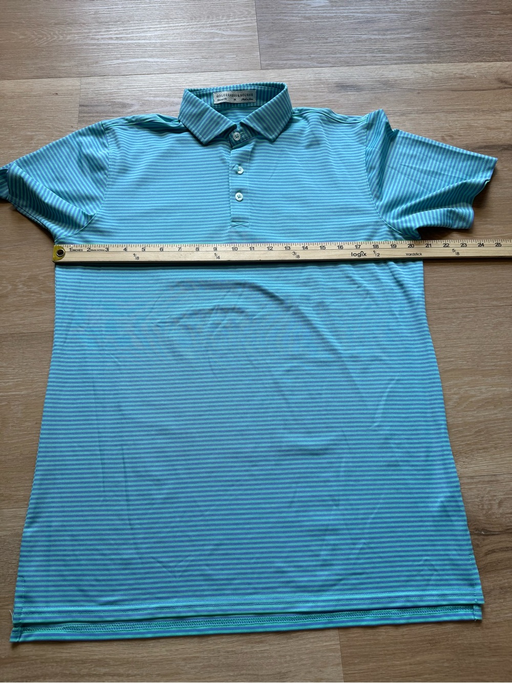 Men's Striped Teal Short-Sleeve Polo - Picture 4 of 9